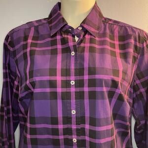 LANE BRYANT Sz 18 1X Purple Pink Plaid Button Down Shirt
